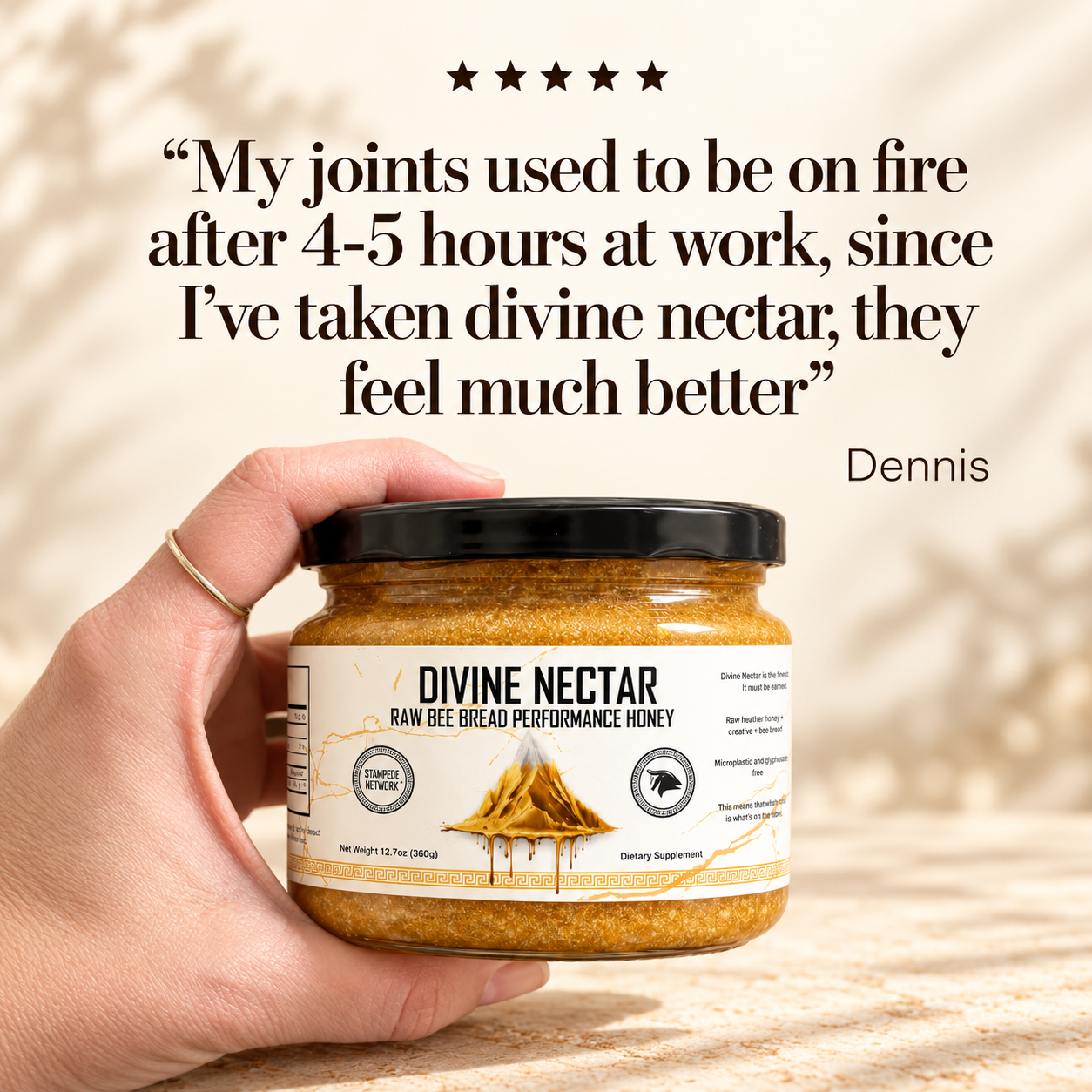 Dennis’s supplied Divine Nectar testimonial